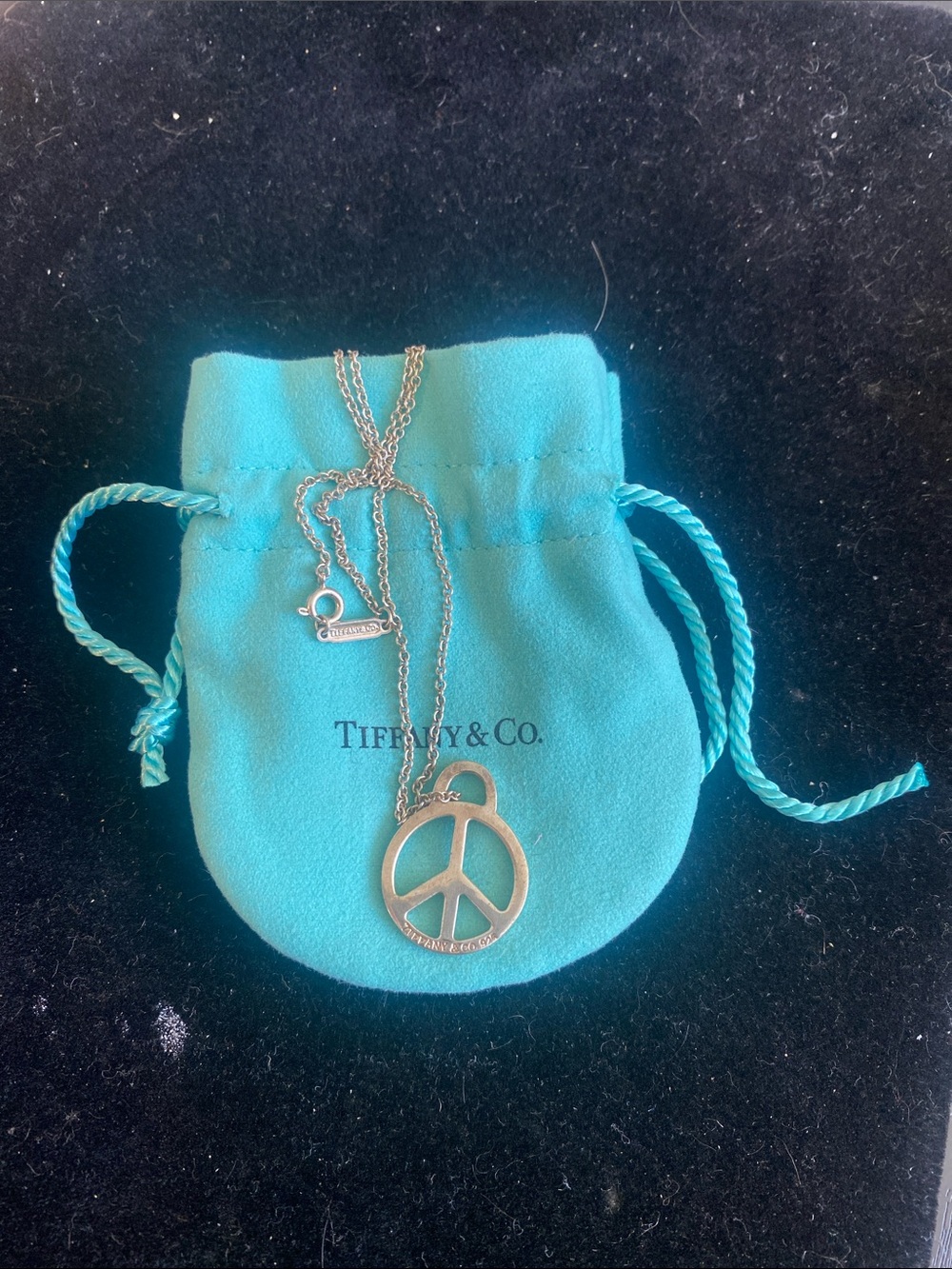 Authentic Sterling Silver Tiffany & Co. Silver Peace Sign Necklace 16”